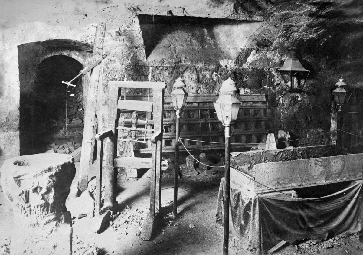 Image Source: Ancient torture chamber is shown at its unearthing at Granada, Spain. (Photo by Bettmann)