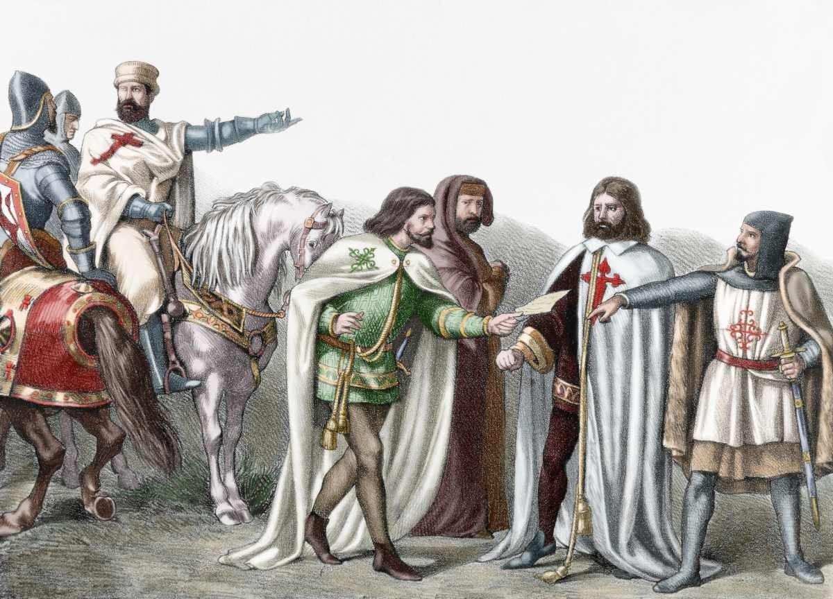 Image Source: Military Orders. 12th century. From left to right: Knights Templar, Alcantara, Calatrava and Order of Santiago. 19th Century Engraving. Colored. (Photo by Ipsumpix/Corbis via Getty Images)