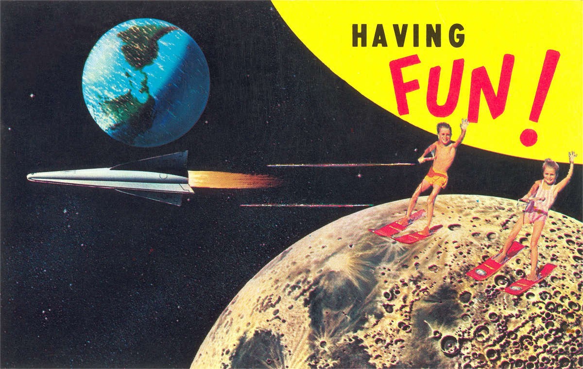 Representative Image Source: Vintage illustration of Water Skiing on the Moon, Having Fun, 1960s. (Photo by Found Image Holdings/Corbis via Getty Images)