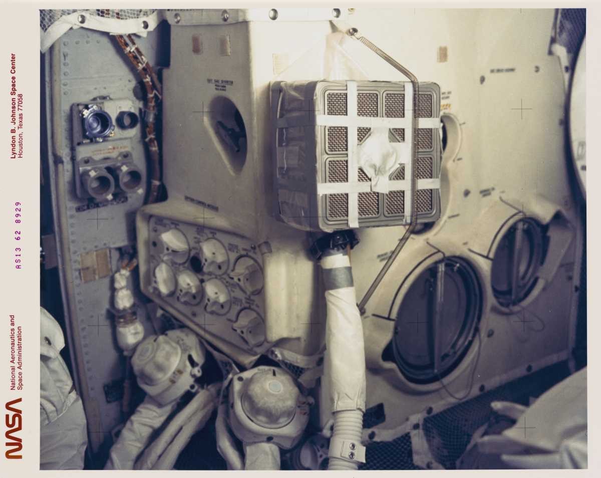 Image Source: The interior of the Apollo 13 Lunar Module showing the 'mail box' which the Apollo 13 astronauts jury-rigged to use the Command Module. (Photo by Space Frontiers/Getty Images)