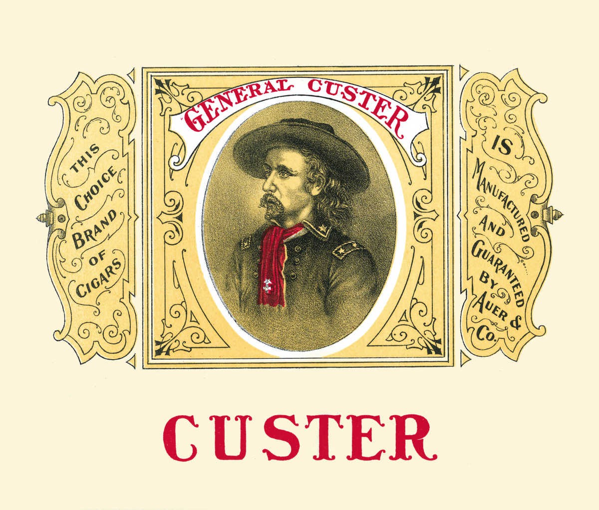 Image Source: Cigar box label reads 'Custer' and features an illustration of General George Armstrong Custer, late 19th or early 20th century. (Photo by Buyenlarge/Getty Images)