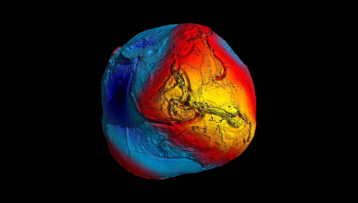 Representative Image Source: Image supplied by the European Space Agency. Gravity Satellite Yields 'Potato Earth' View. The image shows how gravitational pull varies across the planet's surface. (Photo illustration by ESA via Getty Images)