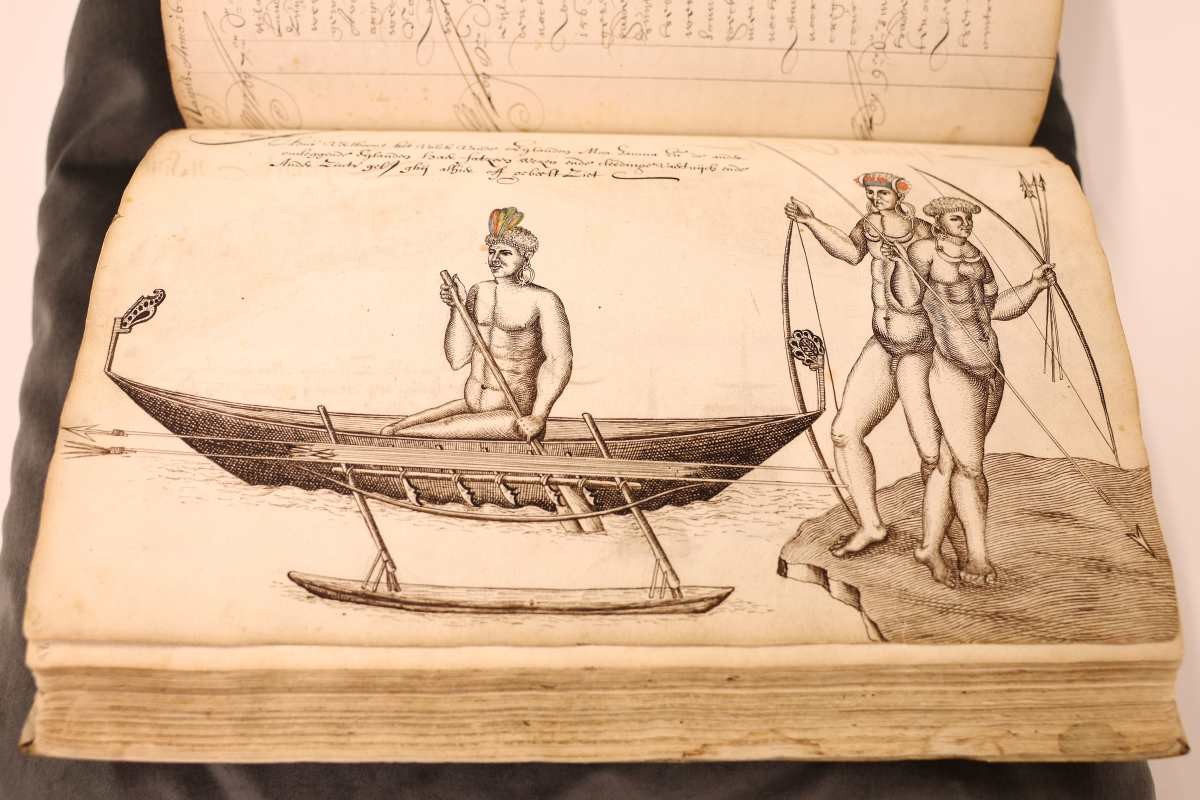 Image Source: A detailed view of the logbook of navigator Abel Tasman (Dutch East India Company) from 1642 and his journey to explore the unknown continent of Australia.  (Photo by Dean Mouhtaropoulos/Getty Images)