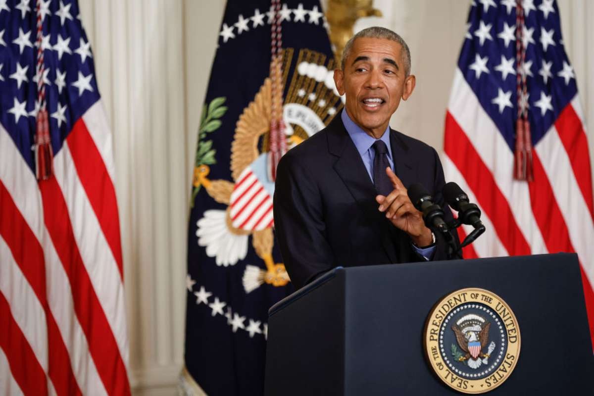 Image Source: : Former President Barack Obama speaks during an event at the White House on April 5, 2022 in Washington, DC. (Photo by Chip Somodevilla/Getty Images)