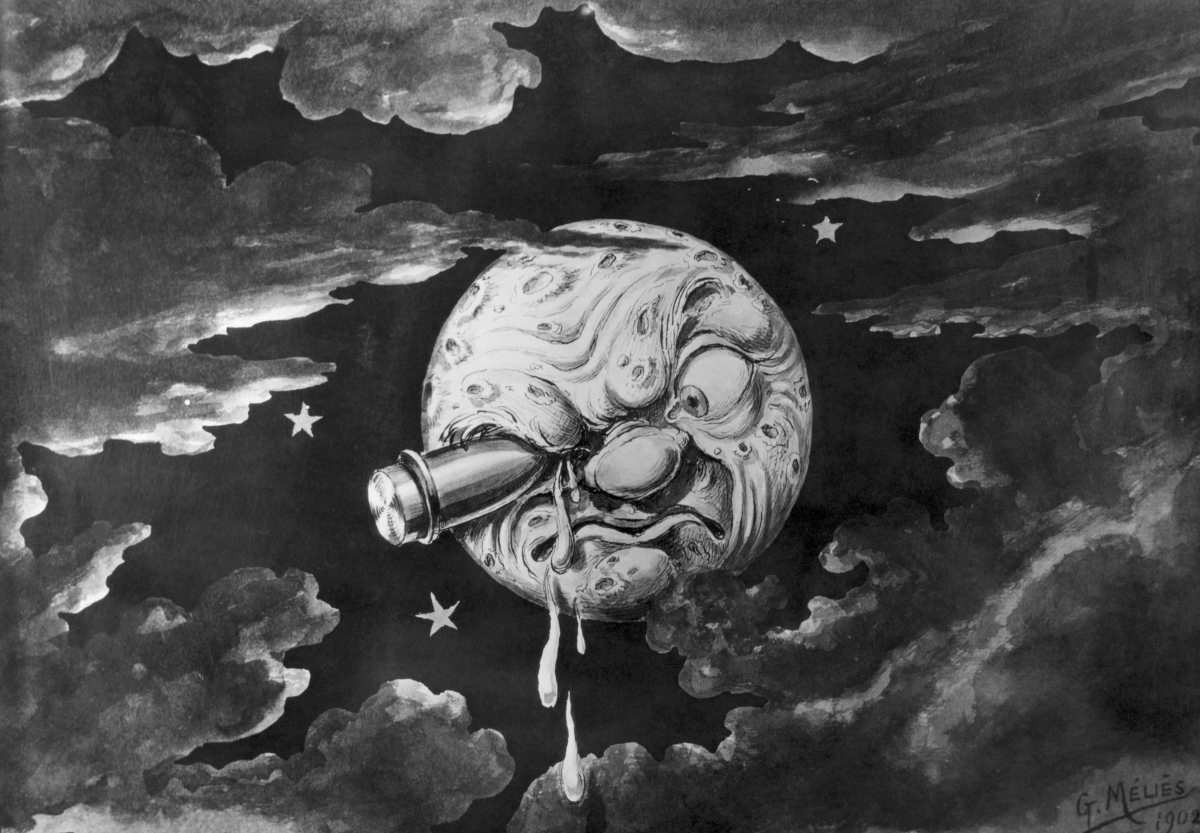 Representative Image Source: Trip to the Moon. French movie by Georges Melies, 1902. Space rocket hits moon in the eye. BPA2# 4315