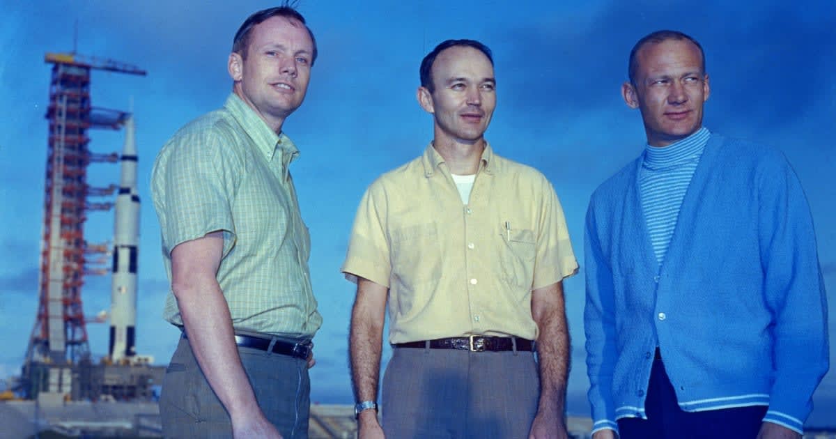 Image Source: From left to right, astronauts Neil Armstrong, Michael Collins and Edwin 'Buzz' Aldrin Jnr, the crew of the lunar module Apollo 11 at the Kennedy Space Centre, Florida. (Photo by MPI/Getty Images)