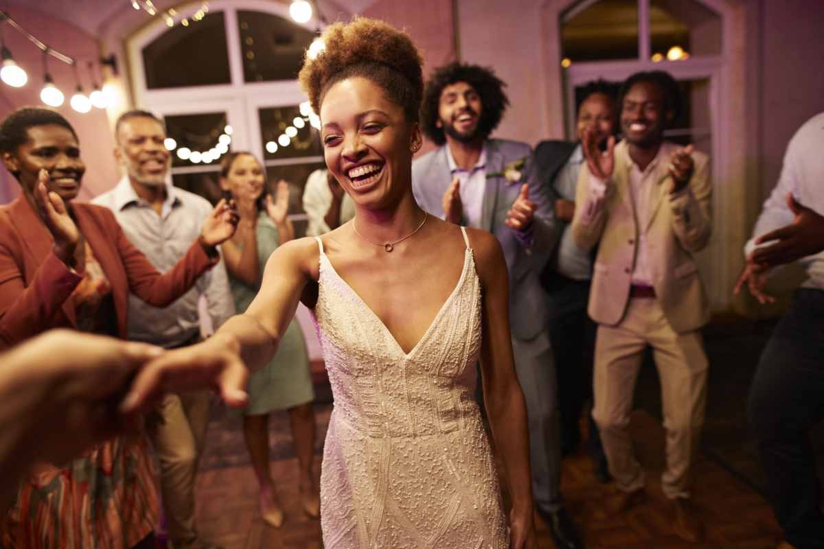 Representative Image Source: Cheerful young bride dancing in front of guests during wedding reception at night (Getty Images)