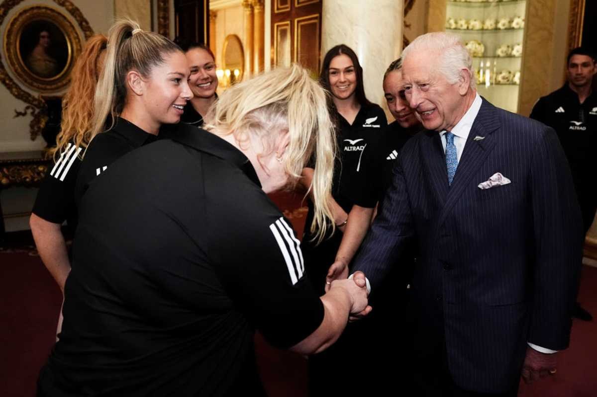 Image Source: King Charles III meets New Zealand's Black Ferns rugby union team at Buckingham Palace on September 11, 2024 in London, England. (Photo by Aaron Chown - WPA Pool/Getty Images)