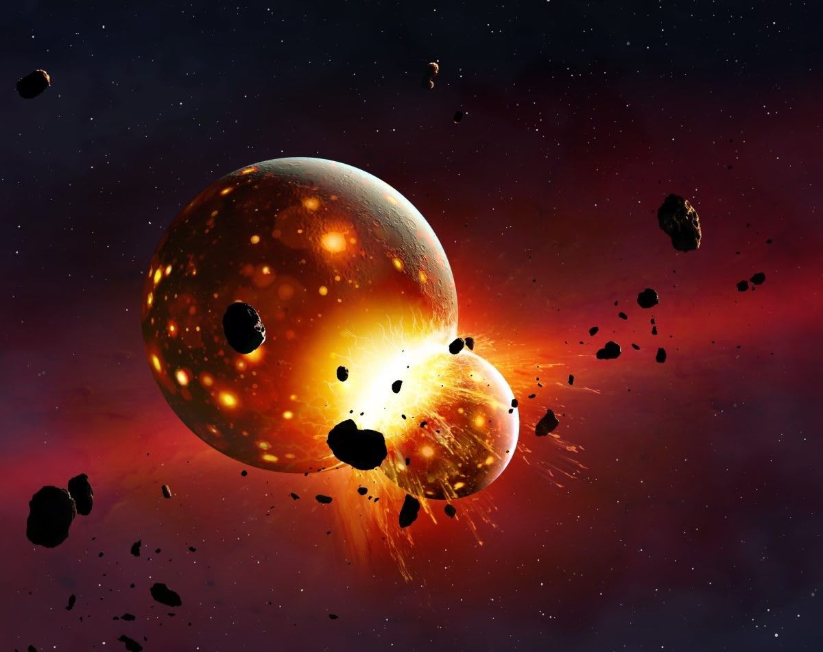 Representative Image Source: Artwork of the young Earth-Moon system. The Earth had recently formed when it was struck by a protoplanet called Theia roughly three times the size of Mars. (Photo by MARK GARLICK/Getty Images)