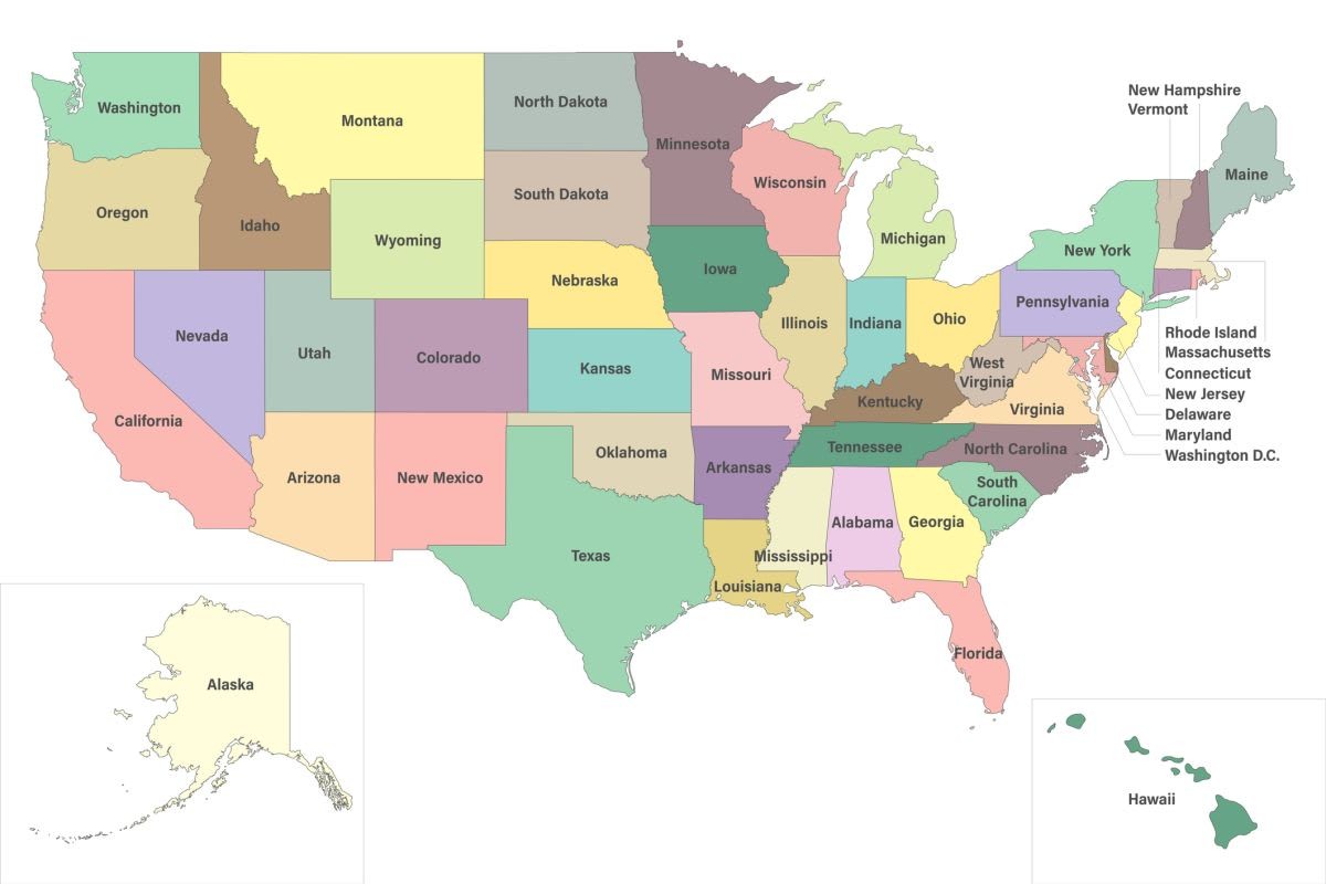 Representative Image Source: Highly detailed USA political map with states and cities (Getty Images)
