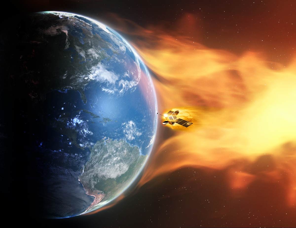 Representative Image Source: Illustration of a coronal mass ejection impacting the Earth's atmosphere and destroying an artificial satellite. (Getty Images)