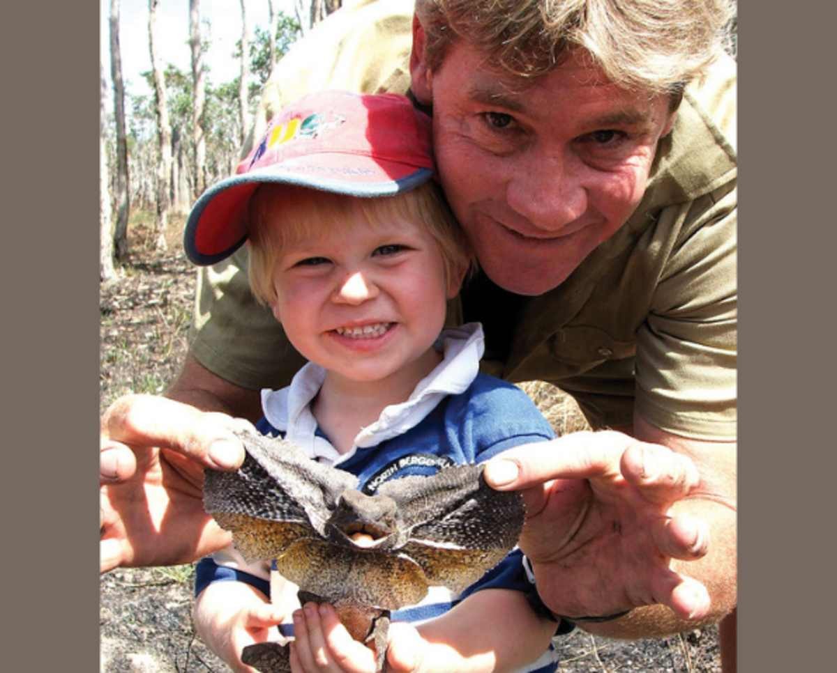 Image Source: Steve Irwin poses with his son Bob at Australia Zoo August 2, 2006 in Beerwah, Australia. (Photo by Australia Zoo via Getty Images)