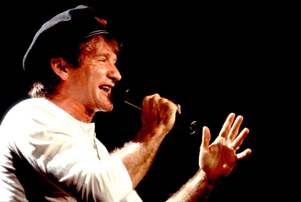 Comedian Robin Williams performs onstage, Chicago, Illinois, September 6, 1992. (Photo by Paul Natkin/Getty Images)