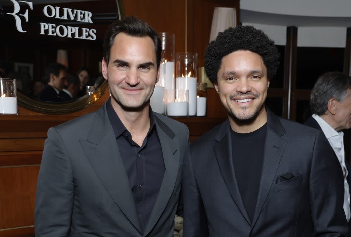 Image Source: Roger Federer and Trevor Noah attend the Roger Federer and Oliver Peoples collaboration launch dinner on March 12, 2024 in Los Angeles, California. (Photo by Stefanie Keenan/Getty Images for Oliver Peoples )
