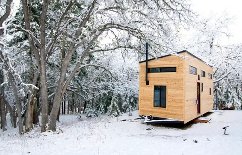 Tiny home in the snow.