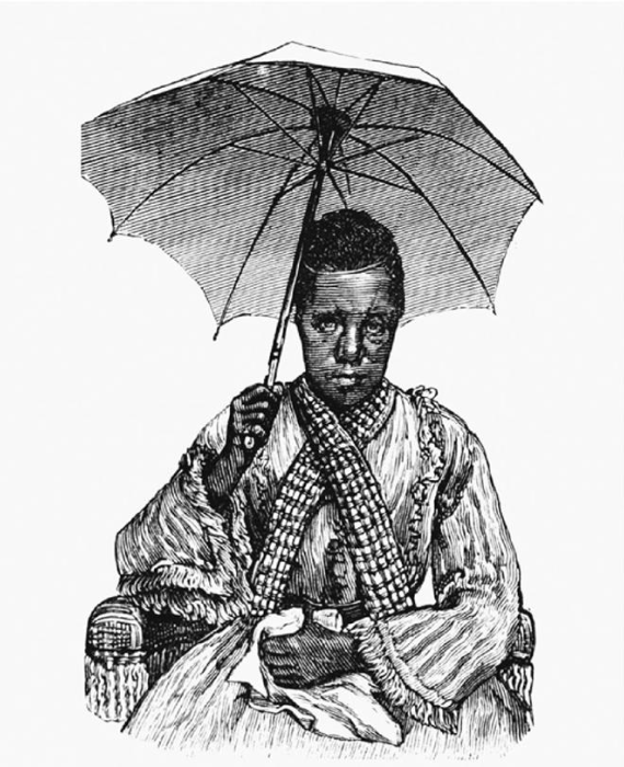 a portrait of Frances Thompson in dress with parasol