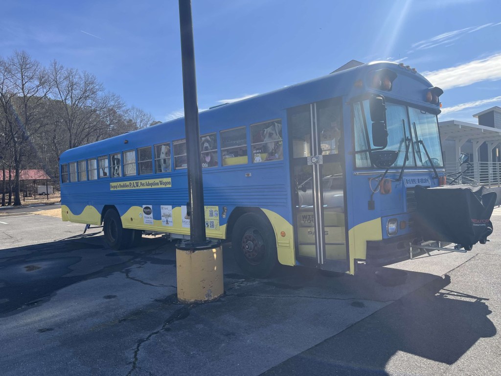 A photo of the Bogey's Buddies bus, the Pet Adoption Wagon
