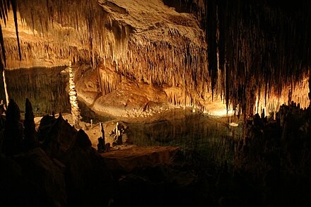 View of Cuevas del Drach, in Porto Cristo, Manacor, Mallorca, Spain.