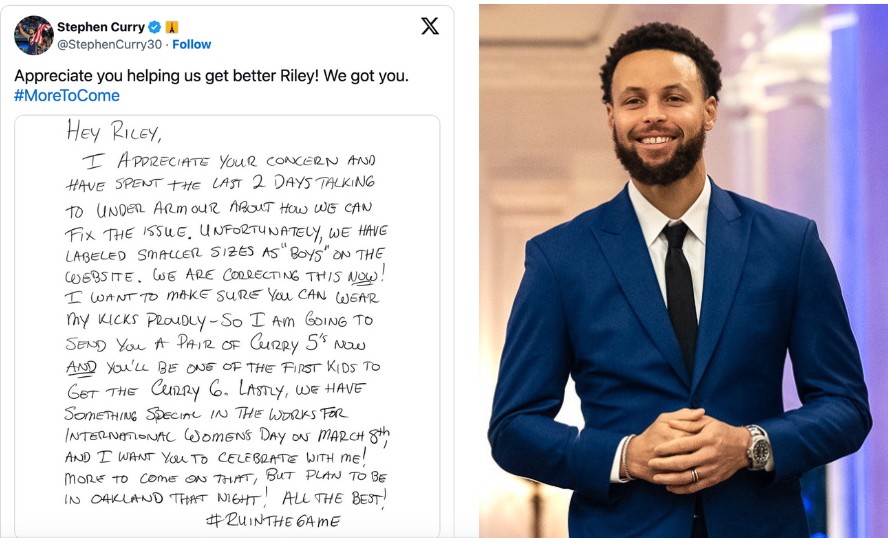 Stephen Curry looks at a letter written to him from a fan