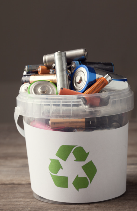 Bucket of recycled batteries