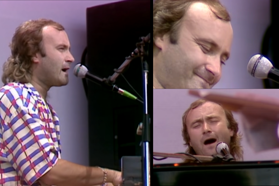 Phil Collins playing piano at Live Aid in 1985