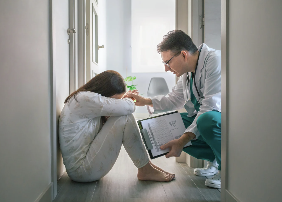 Doctor helping depressed patient