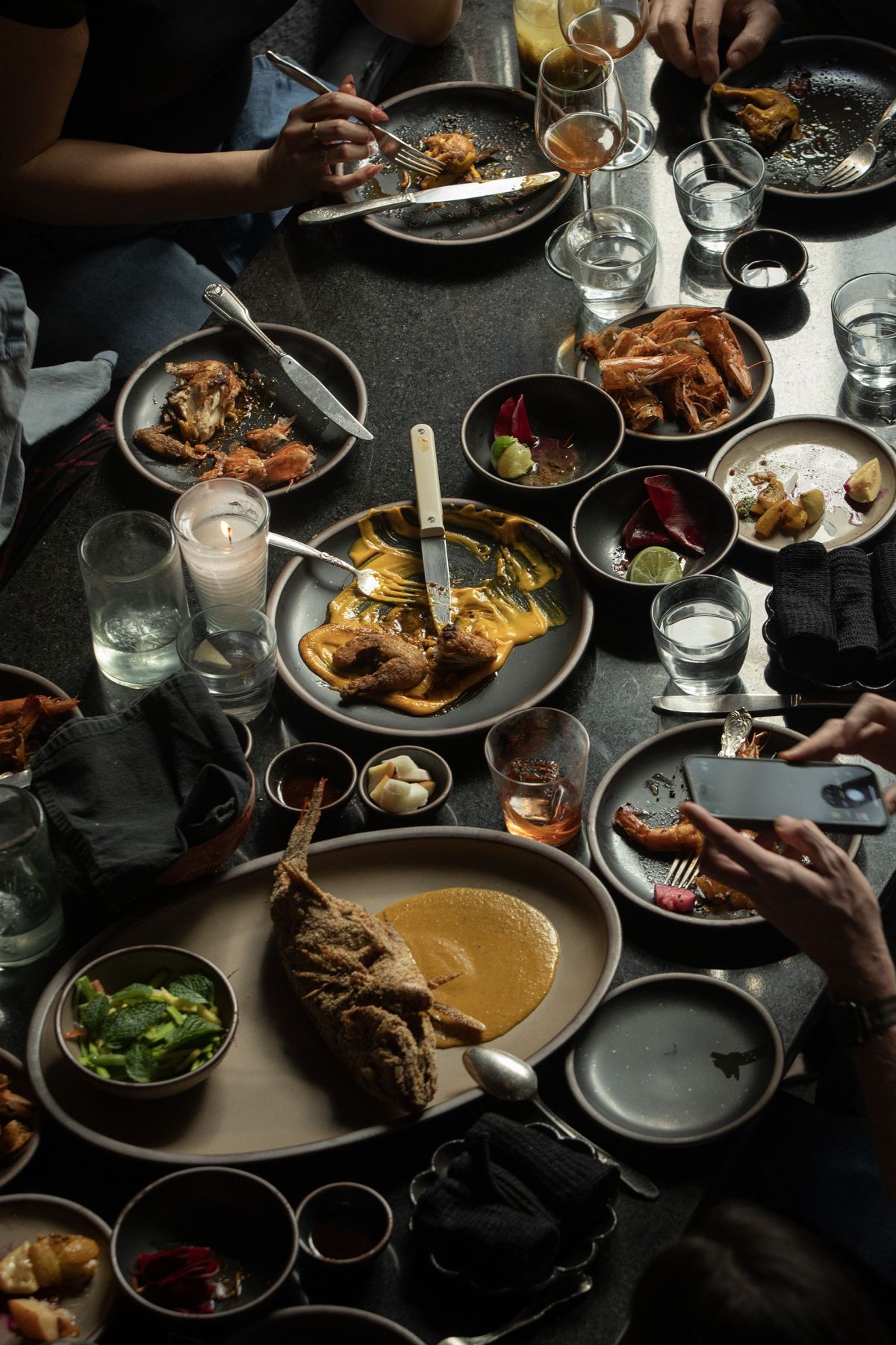 table laden with food
