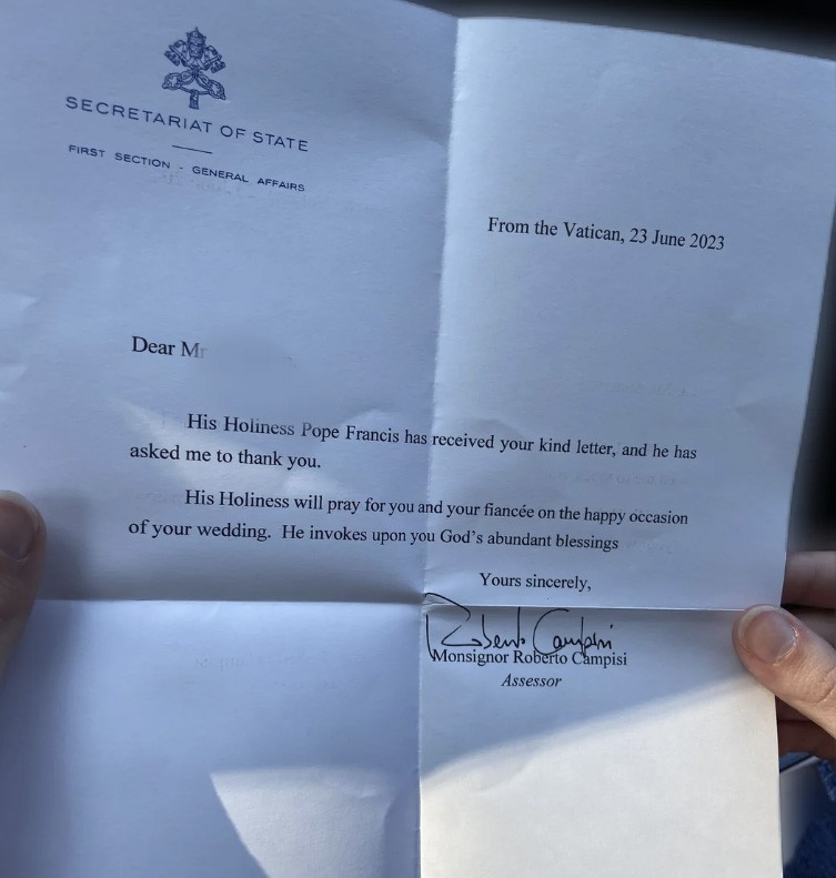 pope francis, marriage, wedding, response, invitation