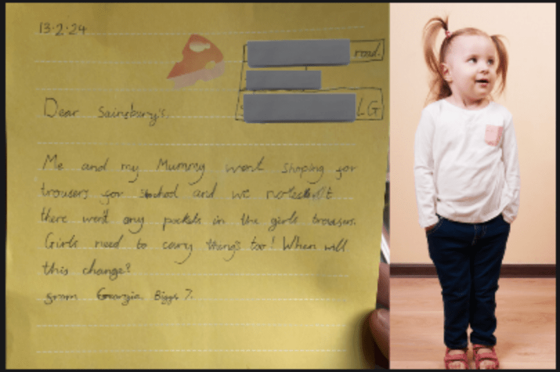 Letter, little girl, uniforms, pockets, girls, school