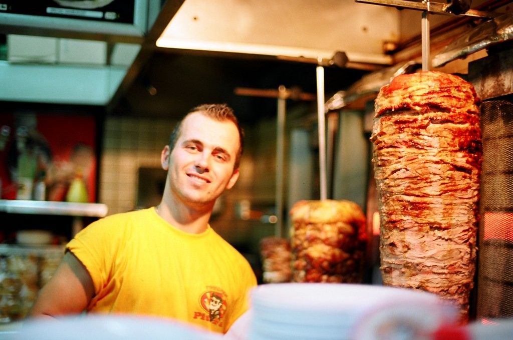 kebab shop, man, kebab