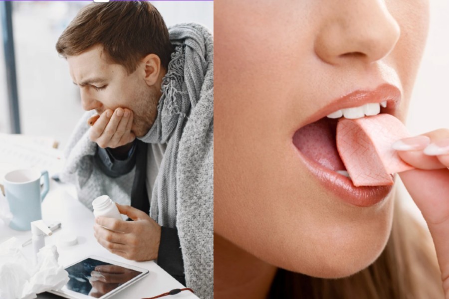 man with flu next to person with chewing gum