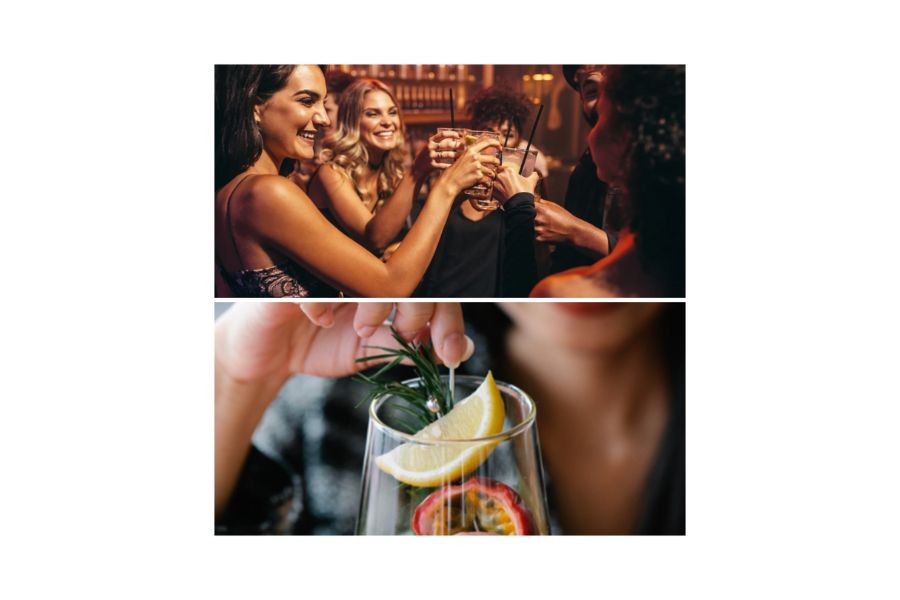 ladies having drinks, a drink with a stirrer