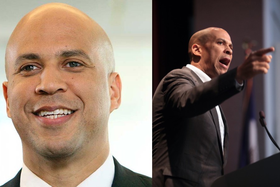Senator Cory Booker, portrait and speaking into a microphone