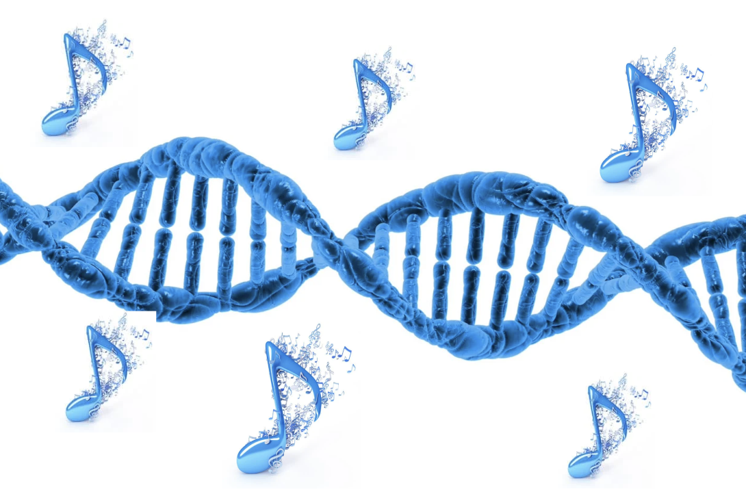 DNA, DNA strand, genes, music, musical notes