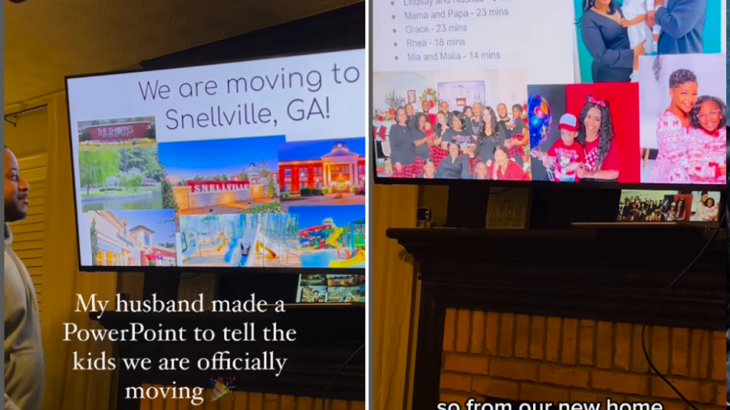moving with kids, parenting win, dad powerpoint, family move, viral video, instagram parenting, teacher dad, greg karlton sherman, lorelle sherman, snellville georgia