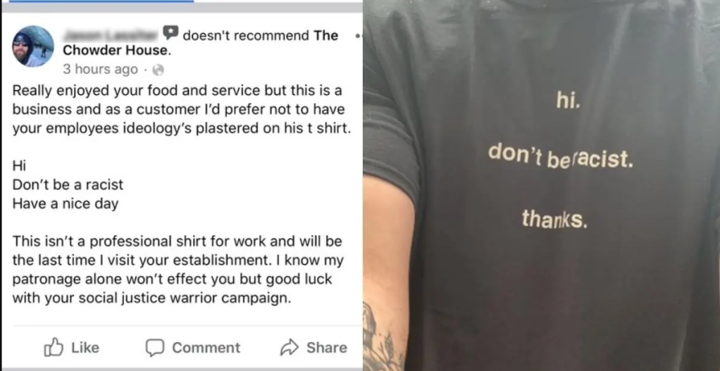 anti-racism, restaurant review, fairbanks alaska, viral tweet, social justice, etsy shirts, black-owned businesses, racism, chowder house, positive backlash