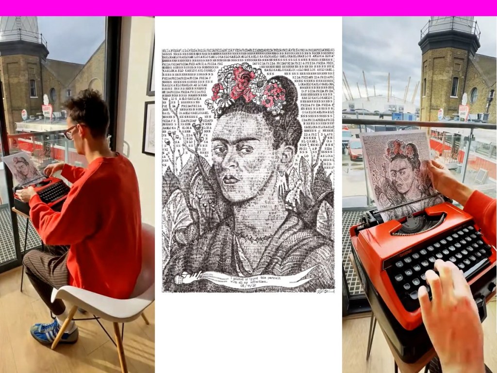 artist, typewriter, instagram, James Cook, drawings, unique art, tools