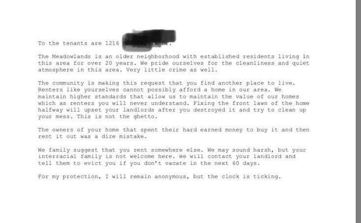 interracial family, racism response, vacaville news, hate mail