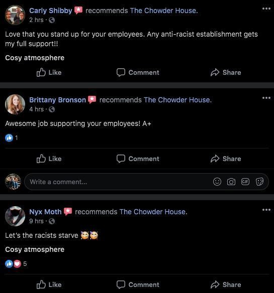 anti-racism, restaurant review, fairbanks alaska, viral tweet, social justice, etsy shirts, black-owned businesses, racism, chowder house, positive backlash