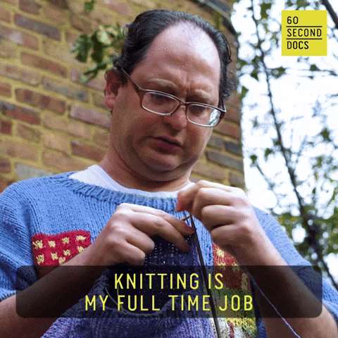 sketch comedy, giphy, knitting, hobbies, passion project, arts and crafts