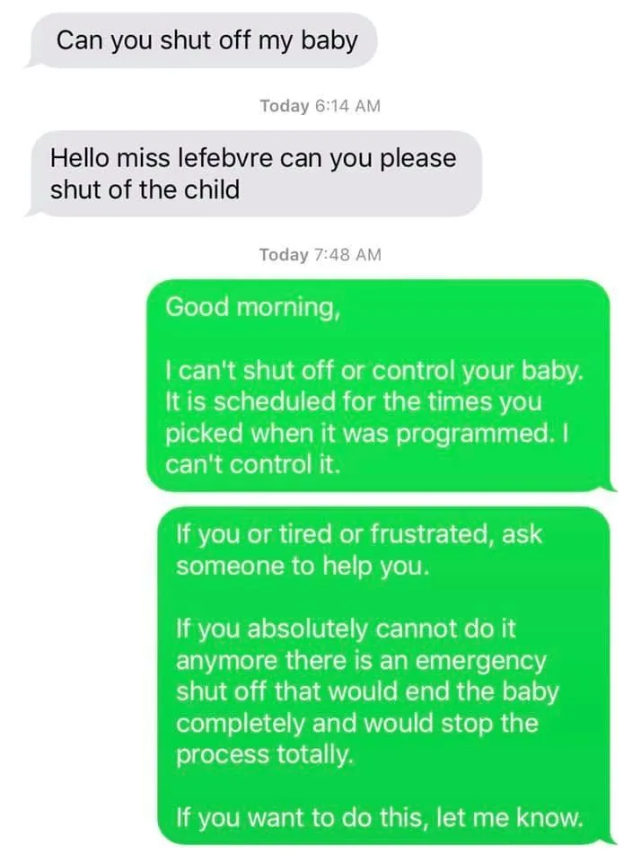 fake baby assignment, parenting class, high school project, viral student texts, chippewa secondary school, andrea lefebvre, real care baby, funny student stories, parenting simulation, teen parenting lesson