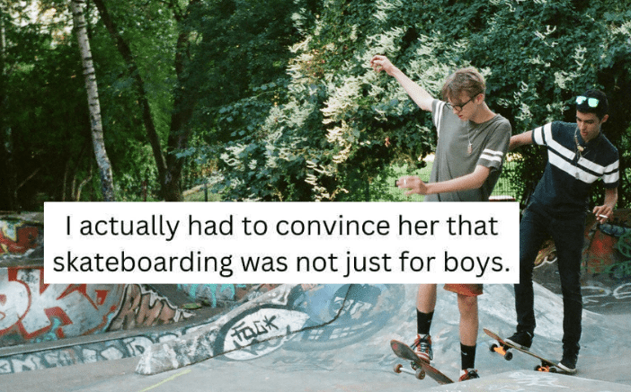 kindness, viral story, heartwarming, parenting, skateboarding, gender stereotypes, community, good news, breaking stereotypes, teenagers