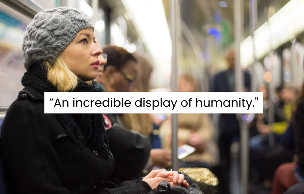 kindness, empathy, compassion, subway, viral story, human connection, mental health, good news, inspiring story, motherhood