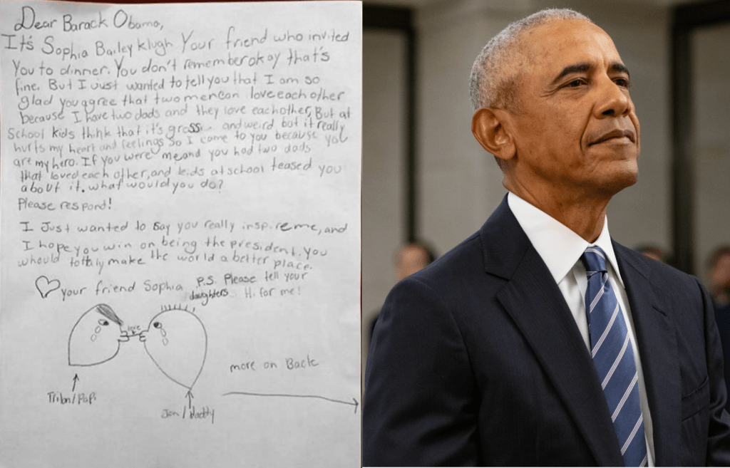 Barack Obama, Sophia Bailey-Klugh, LGBTQ, marriage equality, bullying, two dads, presidential letter, good news, compassion, parenting