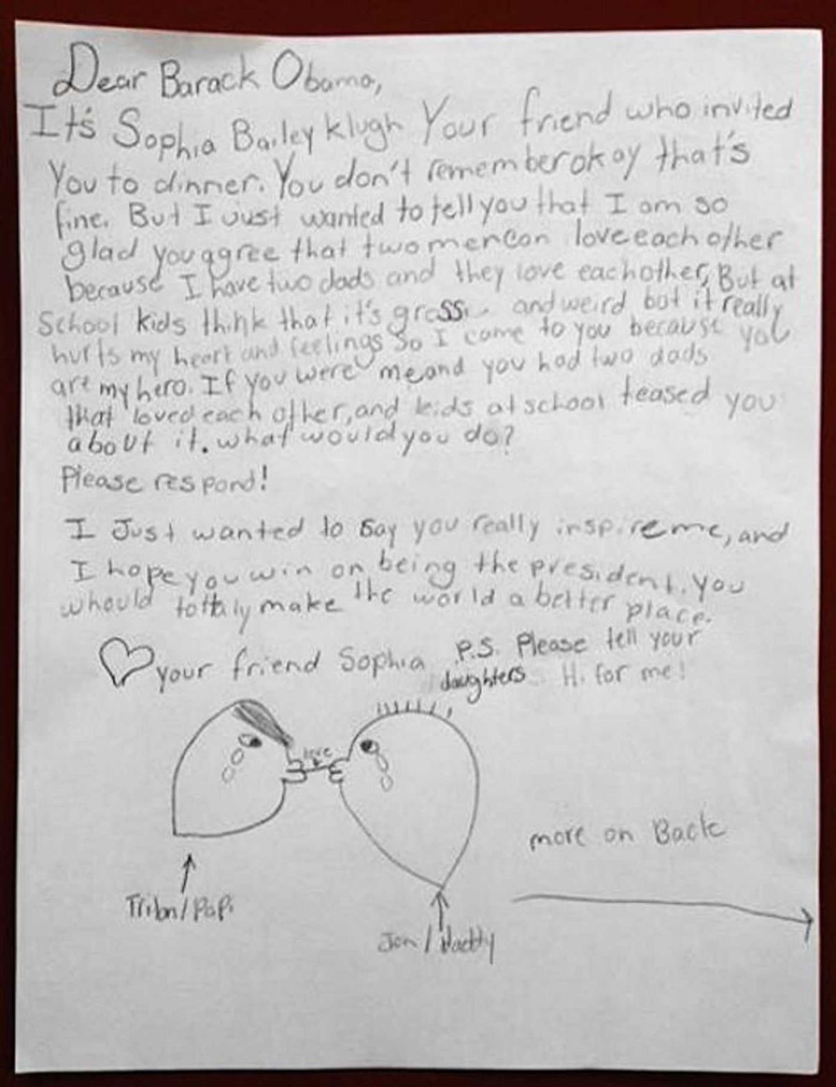 Barack Obama, Sophia Bailey-Klugh, LGBTQ, marriage equality, bullying, two dads, presidential letter, good news, compassion, parenting