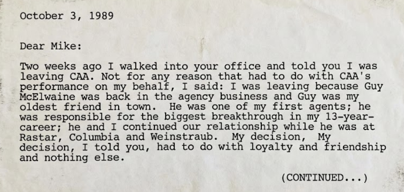 Joe Eszterhas, Michael Ovitz, CAA, Hollywood history, Basic Instinct, show business feud, leaked letter, foot soldiers, super-agent, 1989