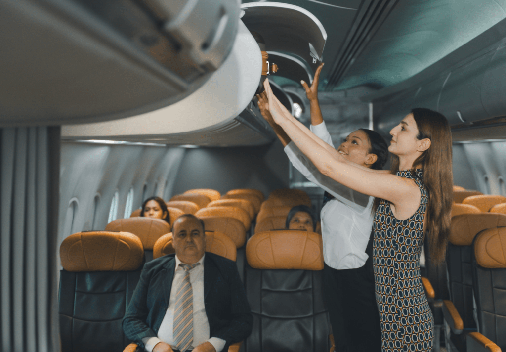 flight attendant rules, overhead bin anxiety, Kat Kamalani TikTok, carry-on luggage tips, flight crew responsibilities, airline injury policies, passenger etiquette