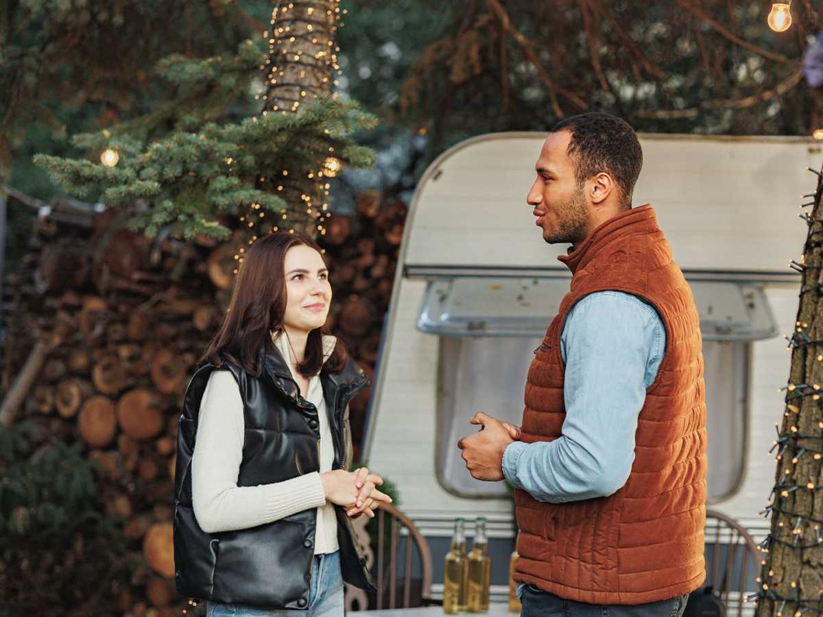 man, woman, well-being, camping, modern world, face-to-face, phone numbers