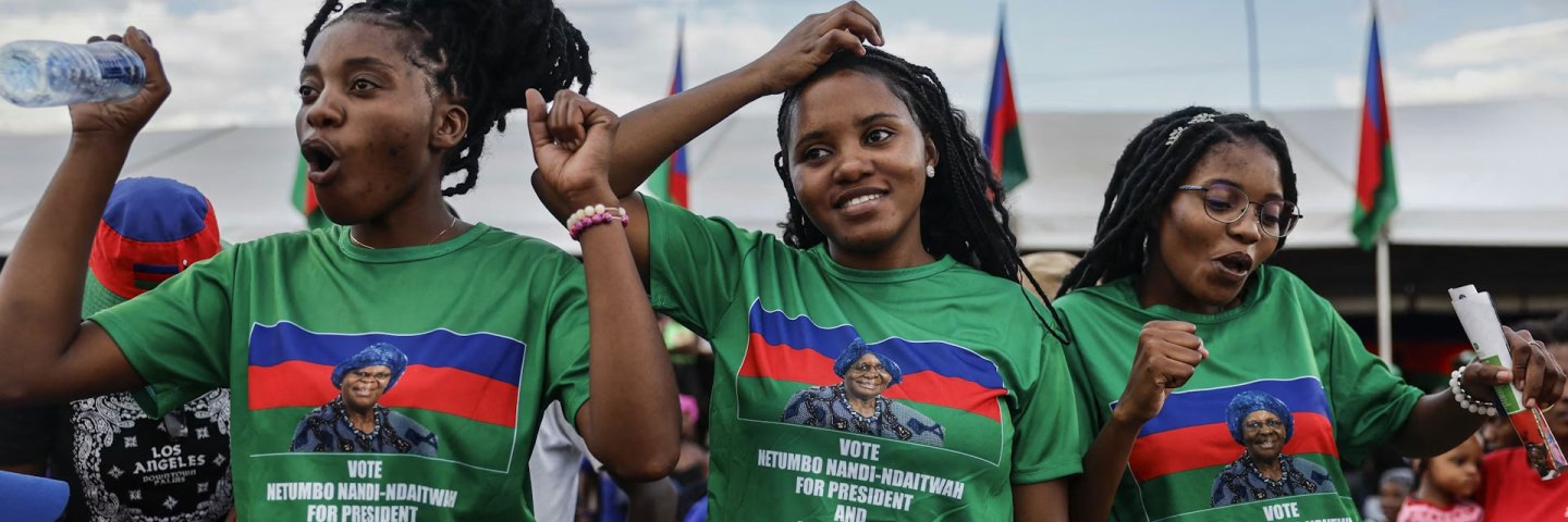 Supporters of the South West Africa People’s Organization gather at a campaign rally in Windhoek, Namibia, on Nov. 24, 2024.