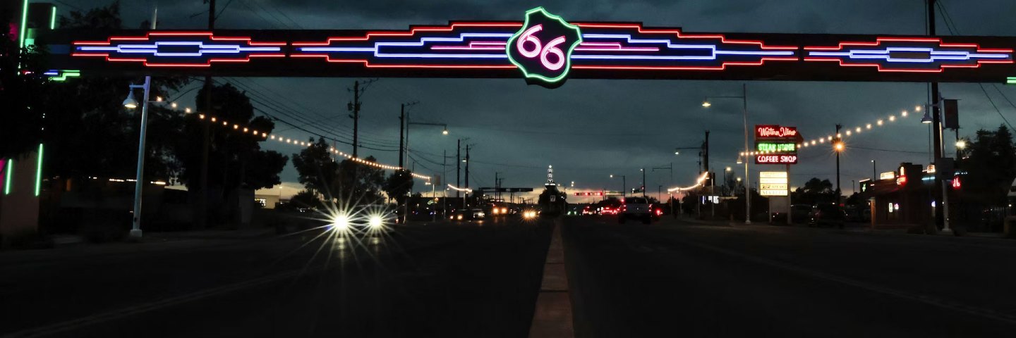A stretch of Route 66 in Albuquerque, N.M., pictured on June 7, 2026. Towns and cities located along the highway are gearing up to celebrate the iconic road’s centennial.
